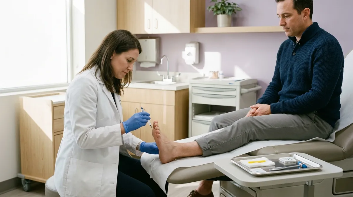 Examen du pied d'un patient diabétique en cabinet